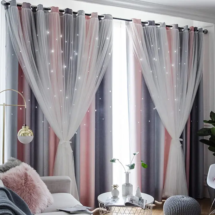 Cortinas opacas de estrellas recortadas con ojales, 2 piezas - 1
