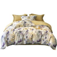 Svetanya Juego de Ropa de Cama con Diseño Floral Pastoral en Amarillo y Morado Tamaño Queen y King Algodón Egipcio Ajustable - details 12