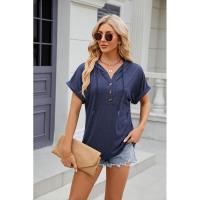 BUNO-2025 Camiseta de manga corta para mujer, Tops con capucha, botones sólidos, cordones, Verano - details 39