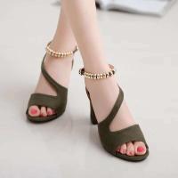 Verano Nueva línea Botón Gamuza Sandalias de tacón grueso Tacones altos romanos - details 6