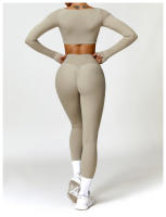 Conjunto de Yoga para Mujer de Manga Larga y Ajustado Traje Deportivo de Fitness de Cintura Alta Secado Rápido Top Largo + Leggings Material Exterior de Nylon Adecuado para Primavera/Verano - details 12