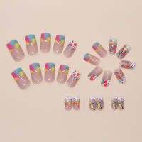 24 Piezas De Uñas Postizas De Color Saltarín De Medio Tamaño Estilo Europeo Para Fiesta Blending Versátiles ABS - details 1
