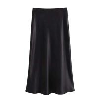 Falda midi negra larga de verano de cintura alta de satén 2025, falda elegante de oficina para mujer - details 2