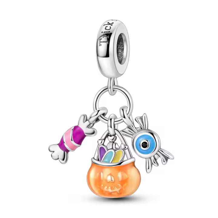 Cuentas colgantes de caramelo con ojos de calabaza para Halloween, de Plata de Ley 925, compatibles con pulsera Original Pandora, abalorios, regalo de joyería para mujer - 1