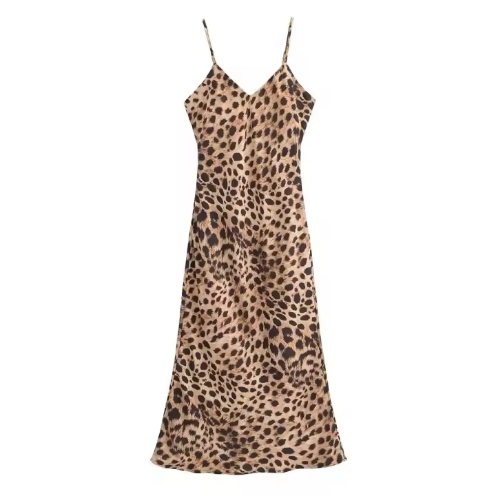 Vestido Midi de Moda Verano 2024 Estilo Interior con Estampado de Leopardo - 1