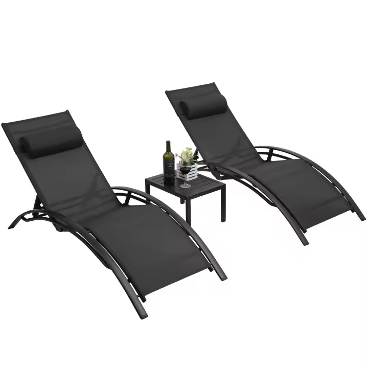 Chaise Lounge Juego de 3 tumbonas de aluminio con 5 posiciones ajustables, tumbonas de piscina + mesa para patio exterior, playa - 1