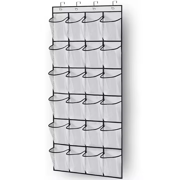 Organizador de Zapatos de 24 Compartimentos Red de Pared Estantería de Almacenamiento con Bolsas de Malla Transparente para Colgar en Puerta Caja de Tela - 1
