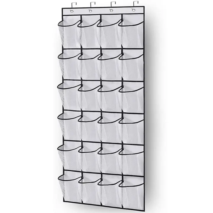 Organizador de Zapatos de 24 Compartimentos Red de Pared Estantería de Almacenamiento con Bolsas de Malla Transparente para Colgar en Puerta Caja de Tela - 1
