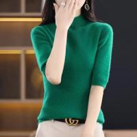 Suéter de mujer, jerséis de punto para primavera y verano, camisas ajustadas con cuello alto, jerséis de punto suaves de manga corta - details 8