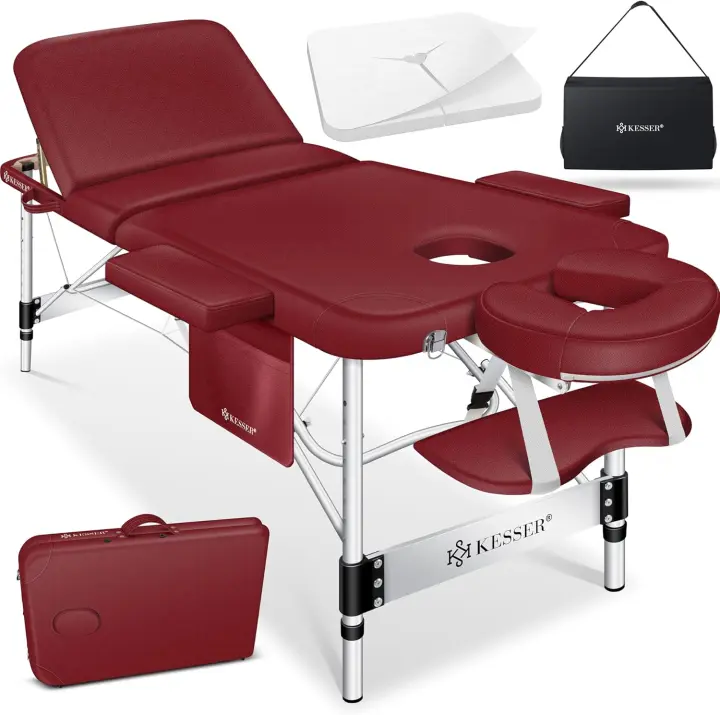 Camilla de Masaje Móvil Plegable y Ajustable en Altura Cama de Masaje de 3 Zonas Estética Amplia de Terapia + 10x Reposacabezas - 1