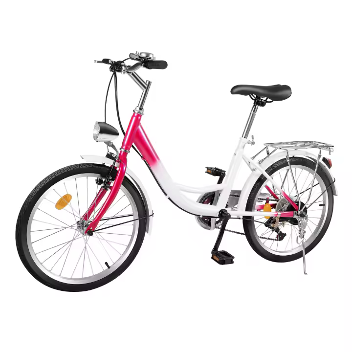 20 pulgadas 6 velocidades 6 volantes de inercia bicicleta ciudad bicicleta rosa luz LED unisex capacidad de carga 90 kg - 1