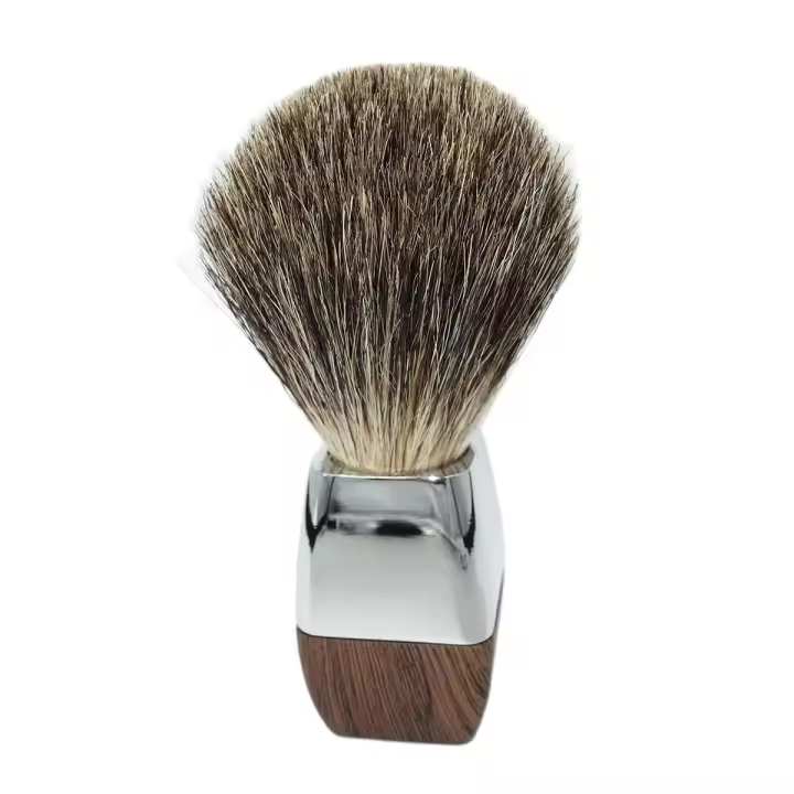 Hot Sale Wet Shaving Soap Lather Brush Pure Badger Hair with Wood Grain Zinc Alloy Handle Men's Personal Care Tool - 1