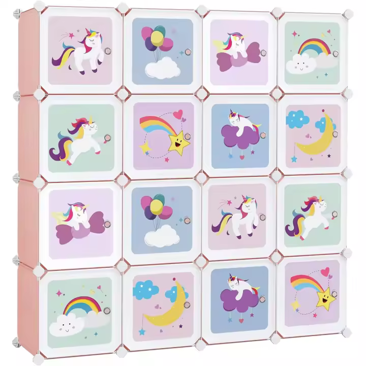 Estante Organizador Modular de 16 Cubos Plástico Rosa Ideal para Ropa, Zapatos, Juguetes - 1