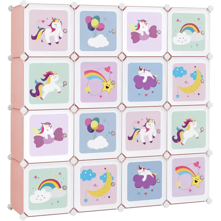 Estante Organizador Modular de 16 Cubos Plástico Rosa Ideal para Ropa, Zapatos, Juguetes - 1