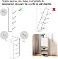 Mueble zapatero de 12 pares - Estantería de gran capacidad para vestíbulo o pasillo - (ancho) 60 x (profundidad) 24 x (alto) 80 cm - Madera clara blanca - details 74
