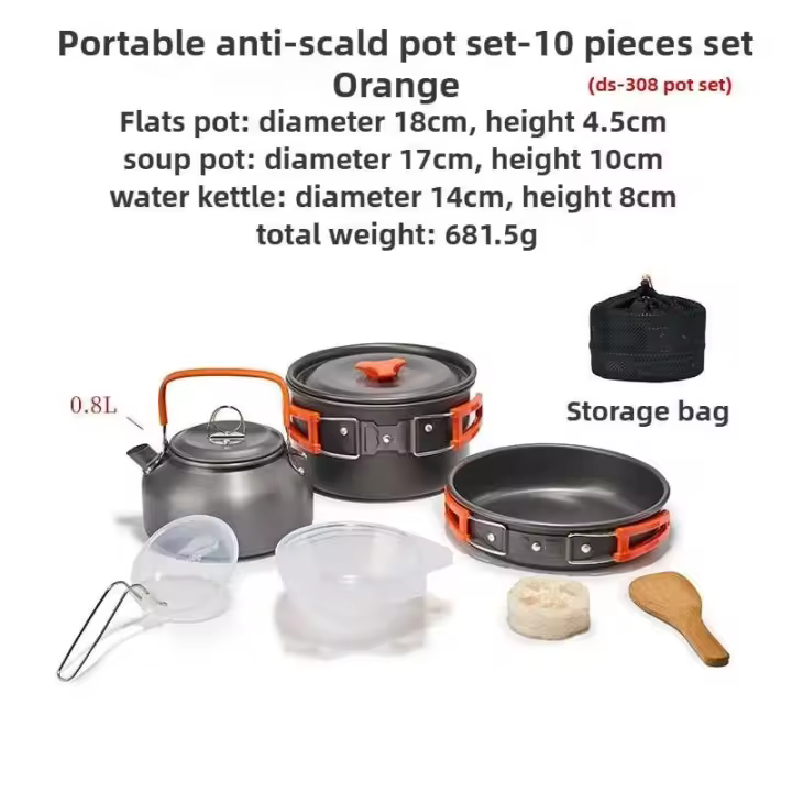Juego de utensilios de cocina para 1-3 personas, olla y sartén portátiles livianas con bolsa de transporte, perfecto para acampar al aire libre - 1