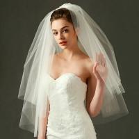 Velo de novia de moda, velo de novia de dos capas de tul blanco marfil Simple, accesorios de novia baratos, velos cortos de 75cm para mujer con peine - details 0