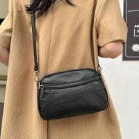 Bolso Cruzado de Cuero Genuino para Mujer Color Sólido, Mini Bolso de Hombro a la Moda con Doble Cremallera, Correa Desmontable, Forro de Poliéster - details 8