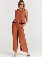 Conjunto casual de verano para mujer, top sin mangas plisado y pantalones cortos de pierna ancha - details 80