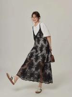 Vestido de encaje negro transparente de una pieza para mujer, vestido Midi sin mangas con cuello en V, estilo coreano, a la moda, para primavera y verano - details 5