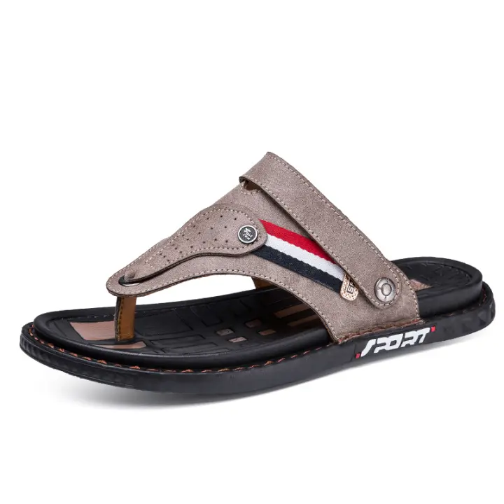 Chanclas informales de piel para hombre, sandalias con suela de goma a - 1