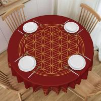 Mantel circular mandala, flor de loto de la vida, impermeable, resistente al aceite, 60 pulgadas, forma geométrica sagrada - details 8