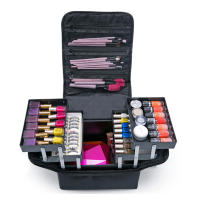 Bolsa de cosméticos Oxford tela de gran capacidad caja de maquillaje de maquillaje portátil para viajes de varias capas - details 0
