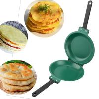 Sartén redonda con tapa para tortillas con mango largo, sartén plegable de doble cara, sartén antiadherente para hacer tortitas, jamón - details 2