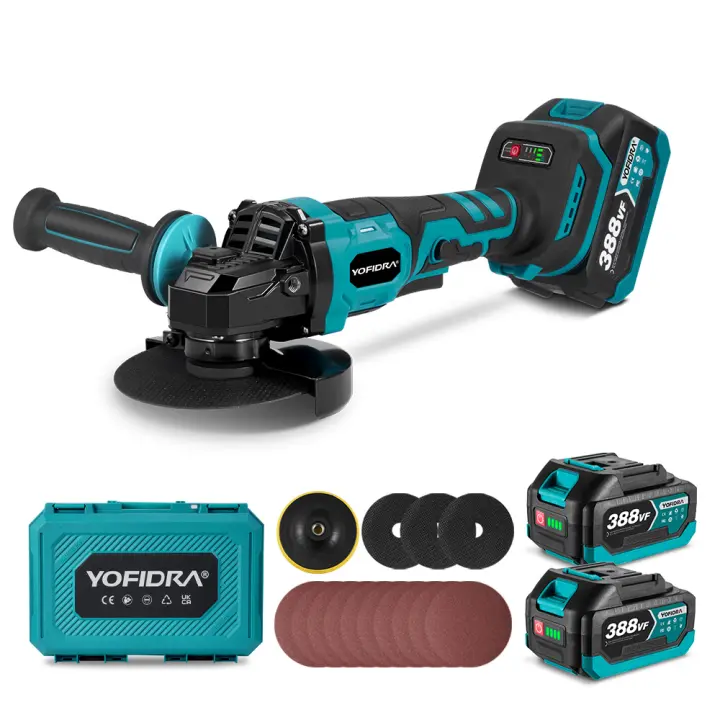 Amoladora Angular Inalámbrica Yofidra 125mm, Sin Escobillas, 3 Velocidades, Para Batería Makita 18V-21V, Material de Plástico, Hecho en China - 1