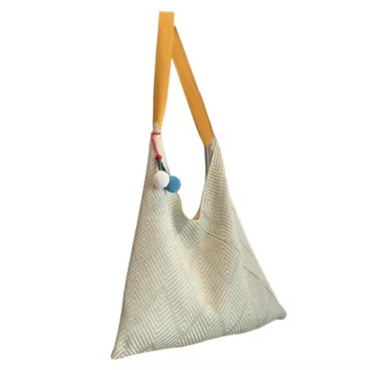 Bolso de hombro elegante de verano con patrón de rayas, bolso tejido informal a la moda, correa no ajustable con colgante, bolsos de viaje para mujer - 1