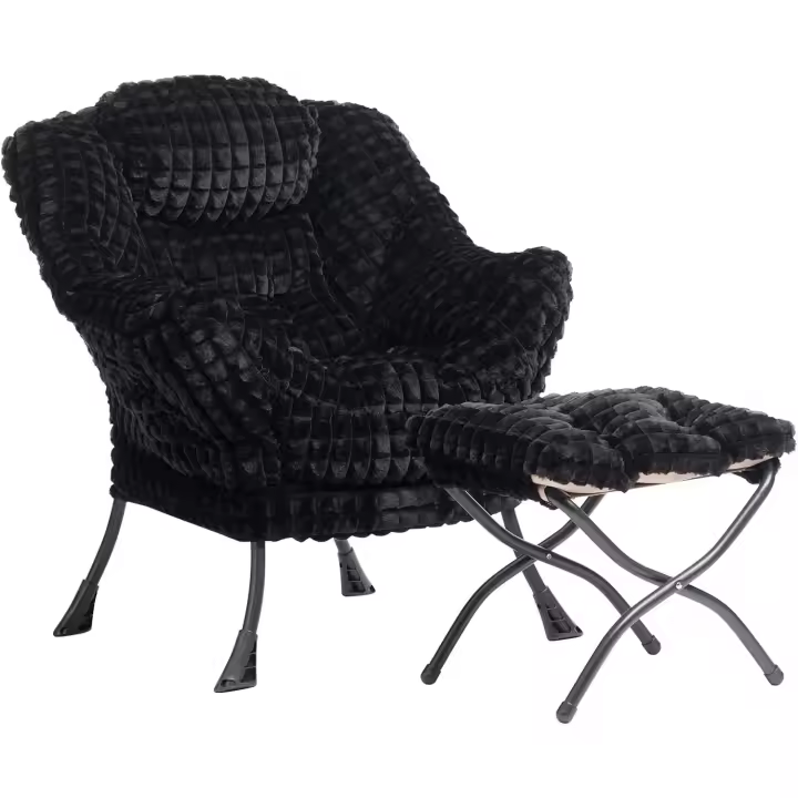 Silla de Terciopelo Relax Silla de Lectura Cómoda para Dormitorio Diseño de Metal Béige - 1