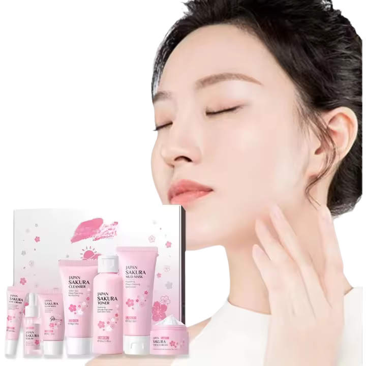 Conjunto de Cuidado de la Piel de Sakura 7/5 Piezas Crema Facial, Sérum, Limpiador Facial, Protector Solar, Crema para los Ojos Caja de Regalo para Mujeres - 1
