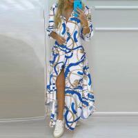 Vestido largo de verano para mujer, elegante, estampado, con botones, abertura lateral. - details 10