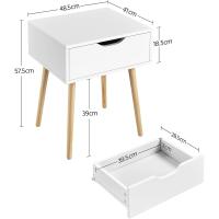 2 Piezas Mesitas de Noche Dormitorio Nórdico Mesitas de Noche Blancas con Patas de Madera Maciza Mesa Auxiliar con Cajón 48,5x41x57,5cm para Dormitorio Sala de Estar Salón - details 4