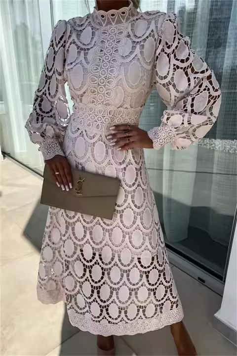 2025 Vestido de noche informal con cuello redondo y manga acampanada para mujer, fiesta de graduación - 1