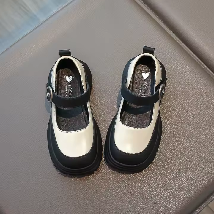Zapatos Baca de cuero para niños y niñas, moda coreana, parte inferior gruesa, sencillos, multifuncionales, primavera, 2024 - 1