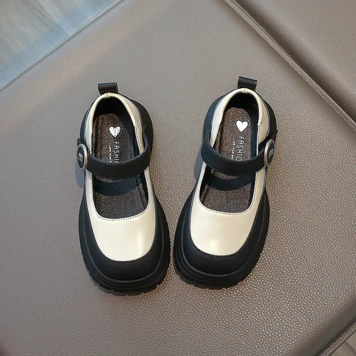 Zapatos Baca de cuero para niños y niñas, moda coreana, parte inferior gruesa, sencillos, multifuncionales, primavera, 2024 - 1