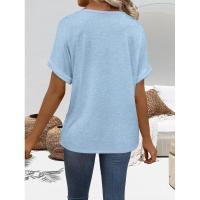 Tops de moda de color sólido con cuello en V, ropa popular coreana, camiseta holgada de manga corta de verano para mujer. - details 4