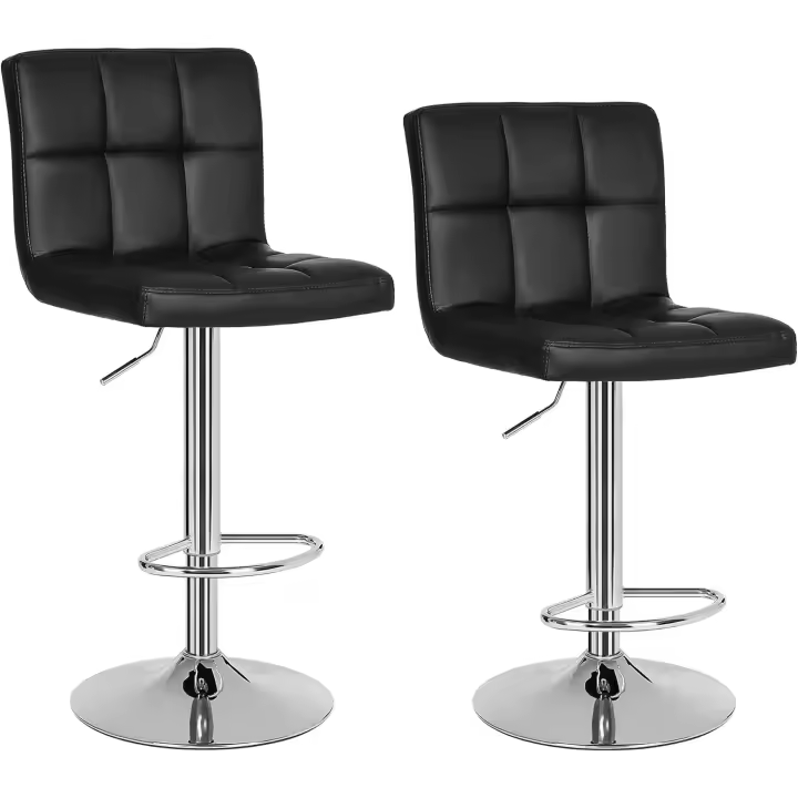Taburete de Bar Juego de 2, Sillas de Bar Regulables en Altura en Piel Sintética, Taburete de cocina Giratorio en 360 °   con Respaldo y Reposapiés, Acero Cromado, Blanco LJB64W - 1