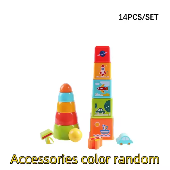 14Pc Baby Stacking Cups Toys Children Building Blocks Educational Toy Color Recognition Shape Matching for Babies over 18 Months - 1