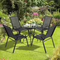 Juego de 4 sillas de exterior apilables para patio, silla de comedor de textileno, estructura de metal apilable, peso de carga 150 kg, negro, marrón, gris - details 6