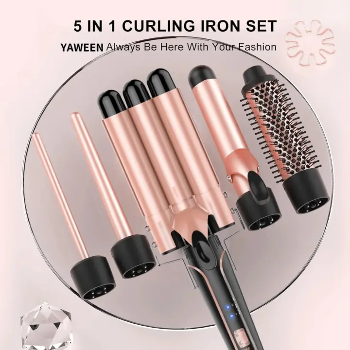 Juego de rizador profesional 5 en 1, rizador de pelo, barril Triple intercambiable y cepillos eléctricos para herramientas para el cabello - 1