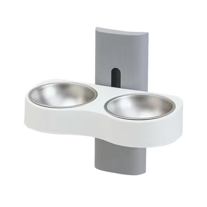 Cuenco doble para mascotas 2 en 1 montado en la pared, cuenco elevado de acero inoxidable con altura ajustable para gatos, bebedero y alimentador desmontable para gatos para interiores - 1