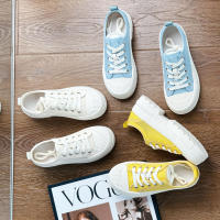 Nuevos zapatos blancos de moda para mujer con cordones pequeños y cabeza redonda versátil, y cómodos zapatos deportivos de plataforma. - details 0