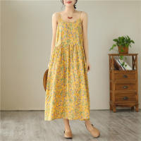 Vestido Largo de Verano con Correa Floral Vintage Vestido Casual Elegante para Mujeres sin Mangas - details 2