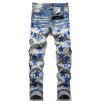 2025 otoño nueva moda hombres High Street Blue Star bordado parche Jeans hombres Slim Fit pantalones vaqueros Vaqueros Hombre - details 2