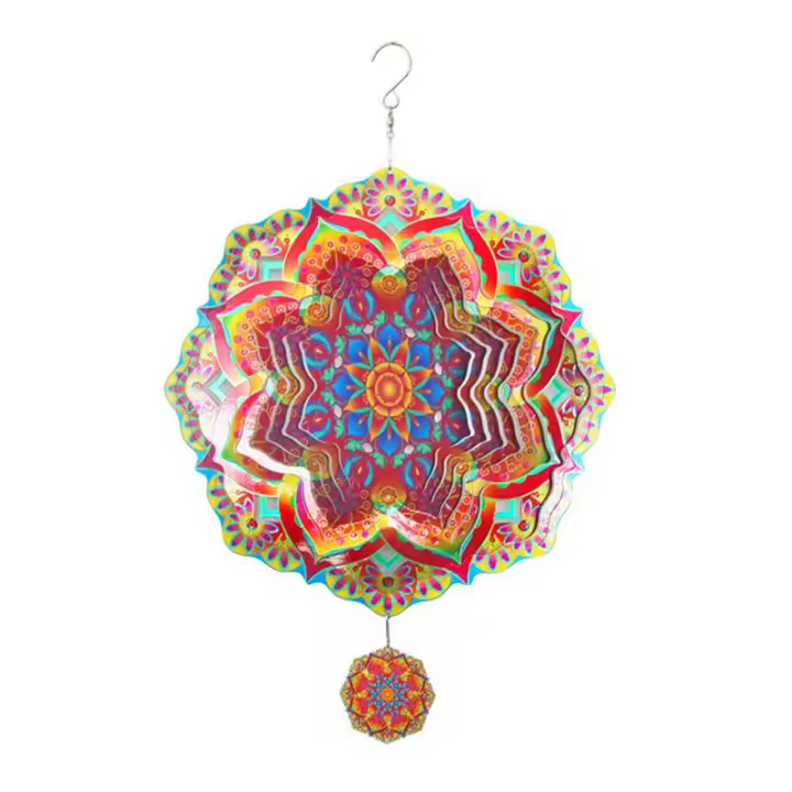 Mandala Wind Spinner Metal 3D giratorio Windchimes arte de lujo jardín colgante decoración al aire libre - 1