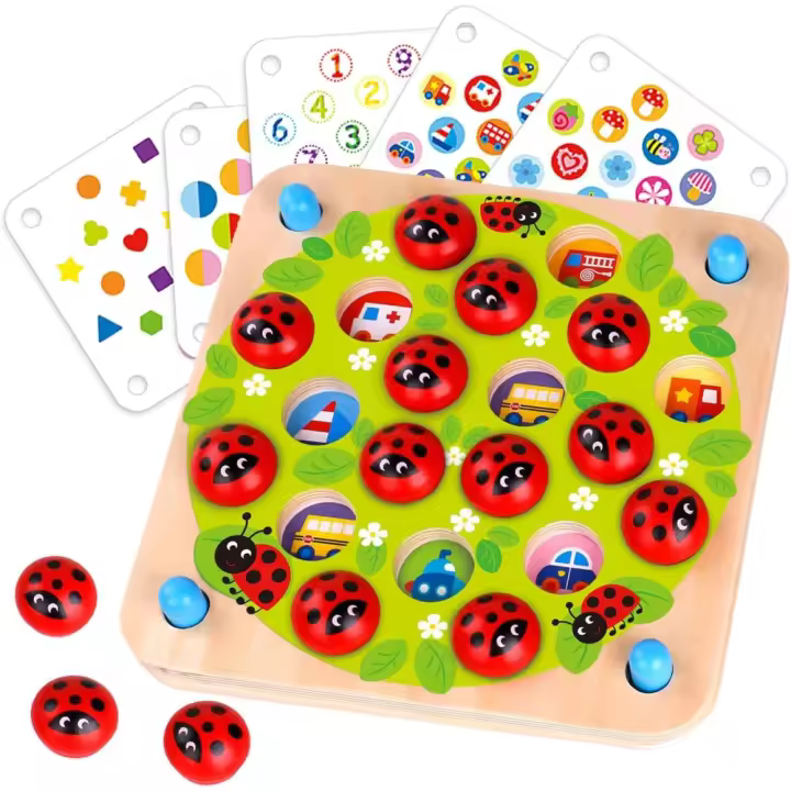 Toys Jardín de Mariquitas, Juego de Memoria Infantil en Madera para Niños Desde 3 Años - Juego de Mesa Familiar con 10 Plantillas de Memoria - Juguete Educativo - Regalo Niños Niñas 3 4 5 años - 1