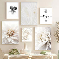 Póster de Rosa Blanca Dahlia Romántico con Hoja de Palma para Decoración de Hogar y Dormitorio Pintura en Lienzo de JUBEER - details 2