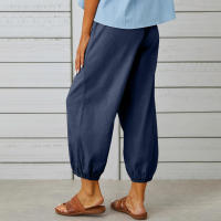 Pantalón holgado de lino y algodón con botones para mujer, pantalón ancho con nueve puntos, cintura alta, novedad - details 4
